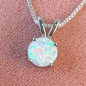Sterling Silver Opal Necklace + Velvet Gift Box